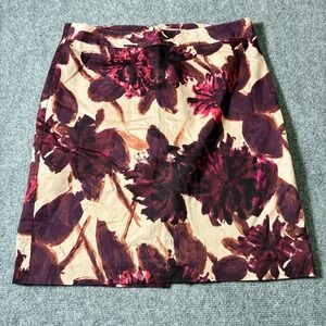 Van Heusen Studio Floral Pencil Skirt Womens 8 Tan Purple Cotton Workwear